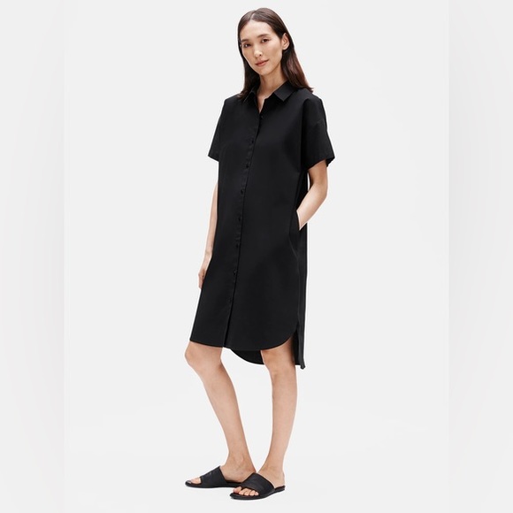 EILEEN FISHER ORGANIC COTTON STRETCH POPLIN SHIRT DRESS - BLACK - PLUS SIZE 3X - Picture 2 of 10